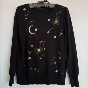 M&Co Celestial Beaded Sweater Black Moon Star Embroidered Size UK 14 New‎ Age